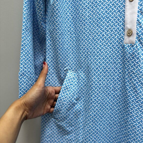 J.McLaughlin Callie Dress M Blue Geometric Shirt Preppy Coastal Resort Nautical - Picture 11 of 16